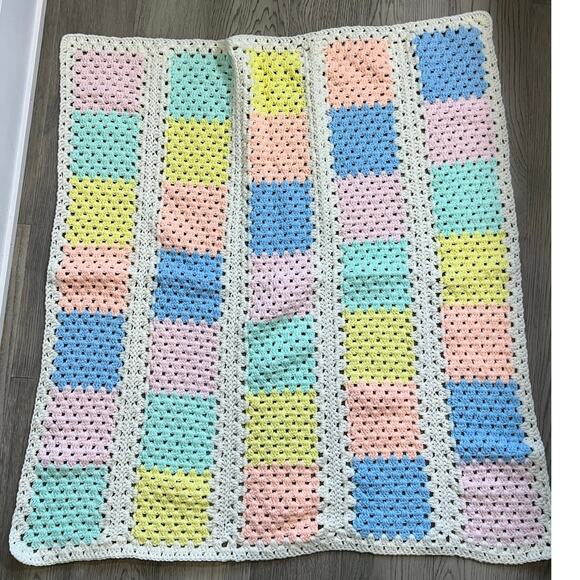Granny square Crochet Pastel Baby blanket Handmade Baby Blanket Afghan 42” x43” - Picture 2 of 4